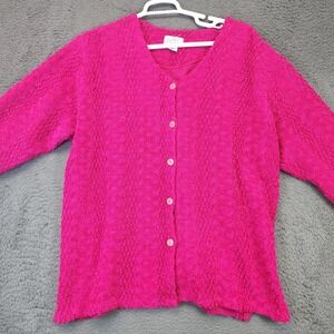 C.S.T. Studio Cardigan Sweater Womens 3X Fuchsia Pink Button Front Textured Knit